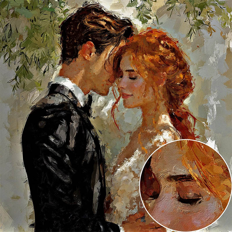  Blissful Newlyweds Embrace Under an Olive Tree, A Tale of Love and Tranquility - Customized handmade oil paintings